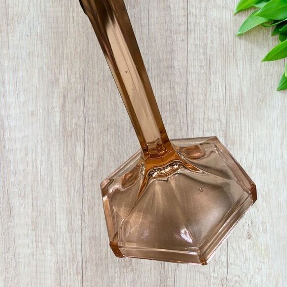 Pink Depression Glass Stick Lamps Hexagonal Base 2 - Picture 5 of 10